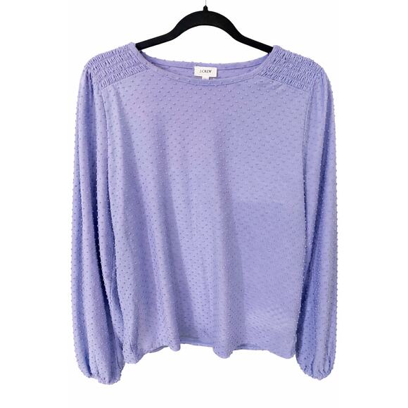 J.Crew Swiss Dot Blouse M Cottagecore Romantic Lavender Smocked Puff Sleeve Top - Picture 2 of 11